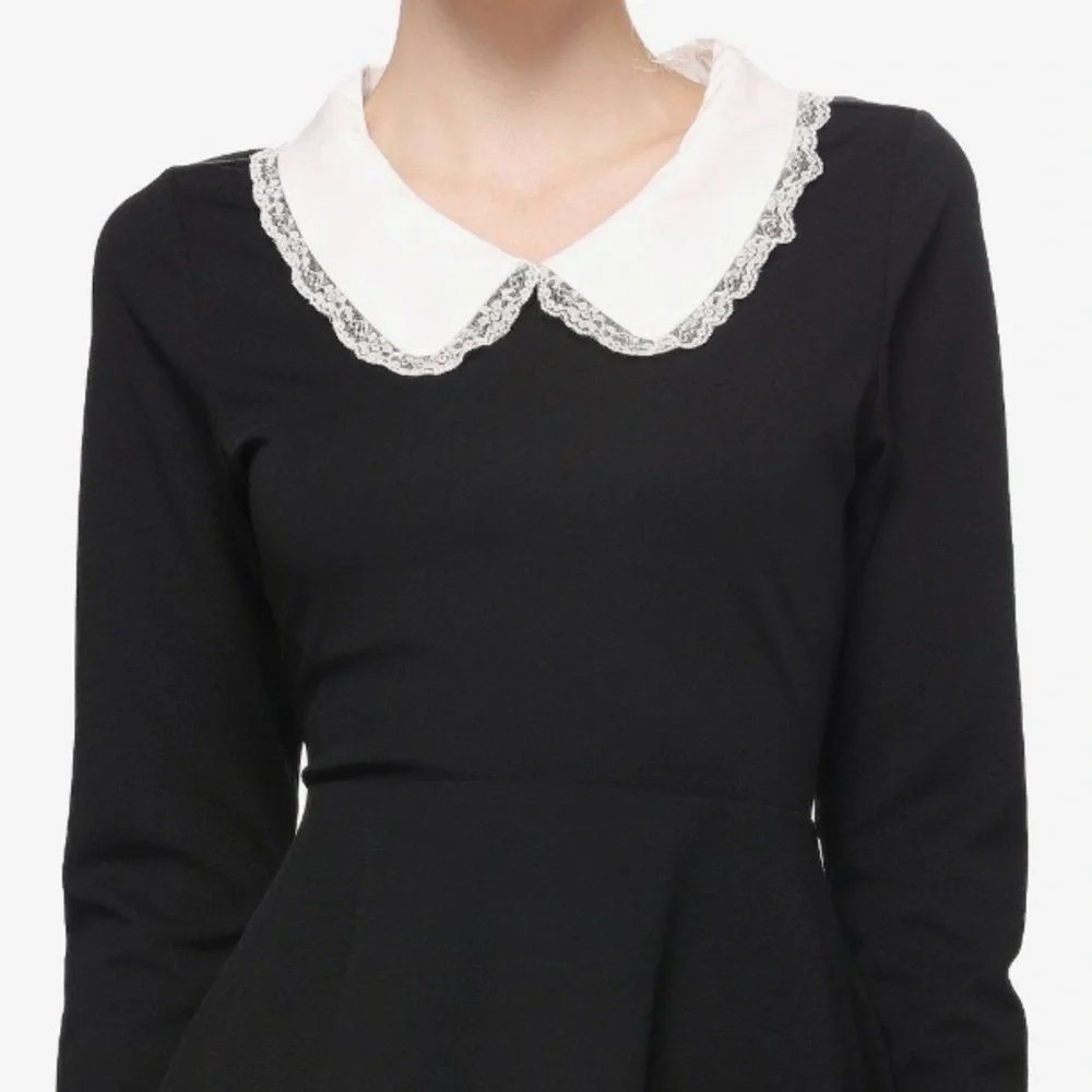 Cosmic Aura Black Peter Pan Collar Long Sleeve Dress Hot Topic Wednesday Addams‎ - Picture 2 of 3